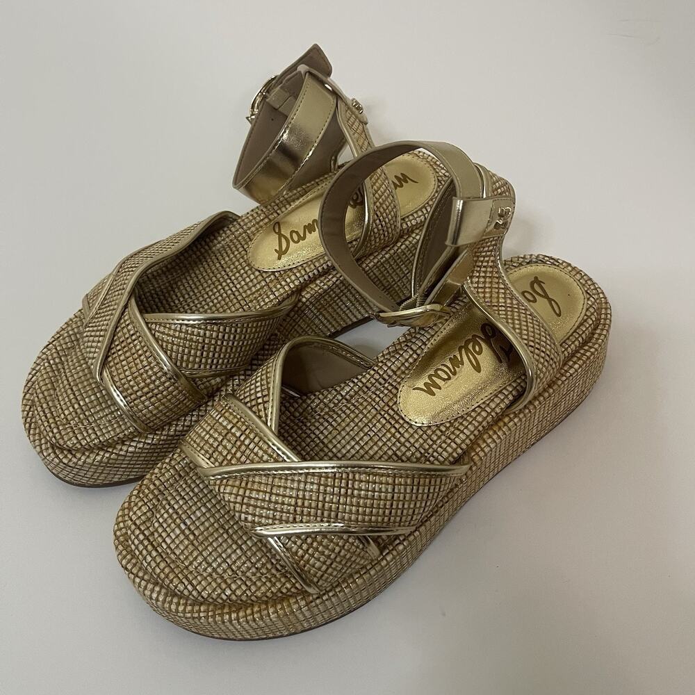 Sam Edelman Nylie Platform Ankle Strap Sandal in a woven metallic US 7.5